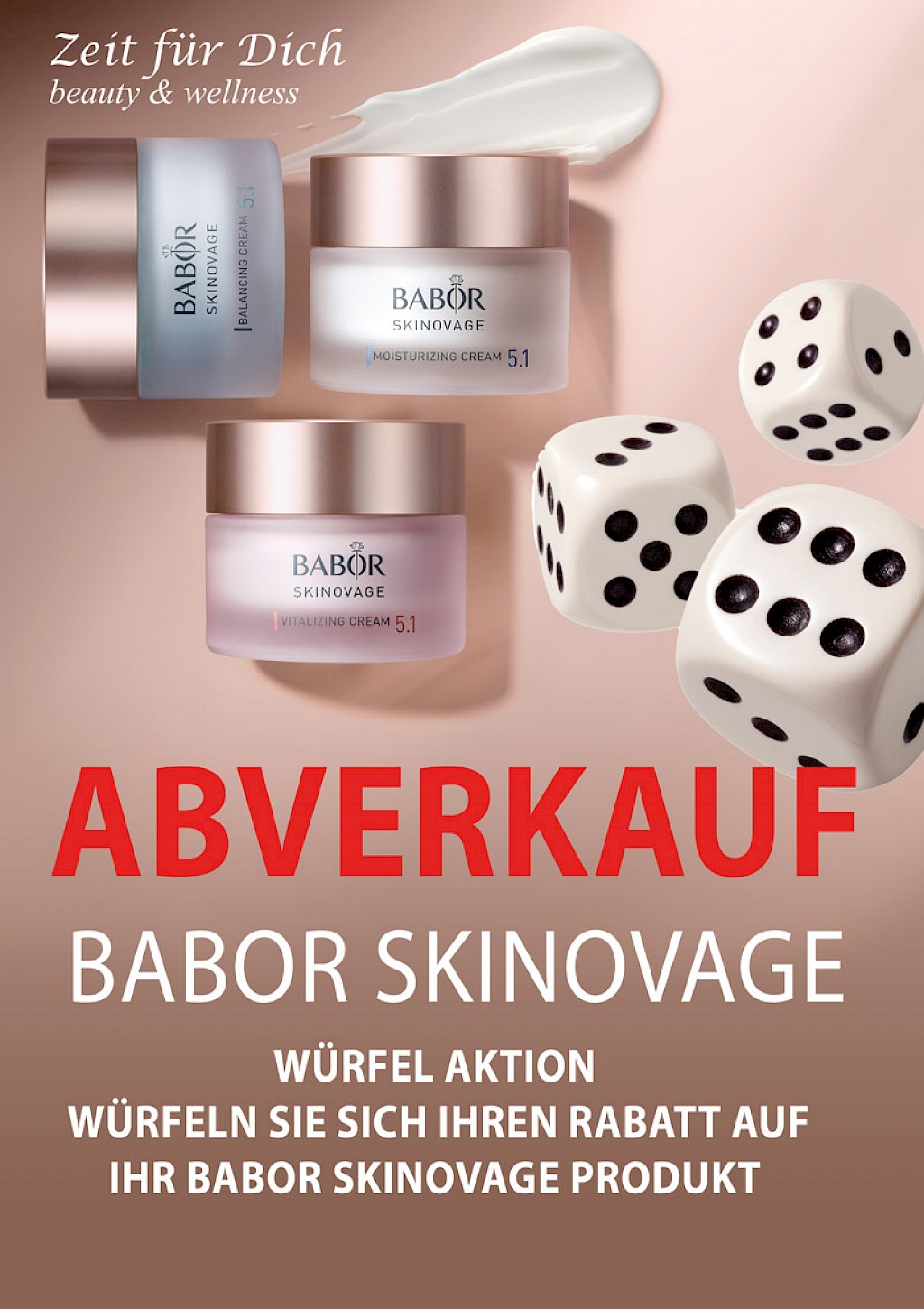 Abverkauf babor Skinovage Würfel Aktion  würfeln Sie sich ihren Rabatt auf Ihr Babor Skinovage Produkt